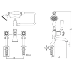 Butler & Rose Caledonia Crosshead Bath Shower Mixer With Shower Kit - Chrome -TAP WAREHOUSE Shop butler rose caledonia deck bath shower mixer tech