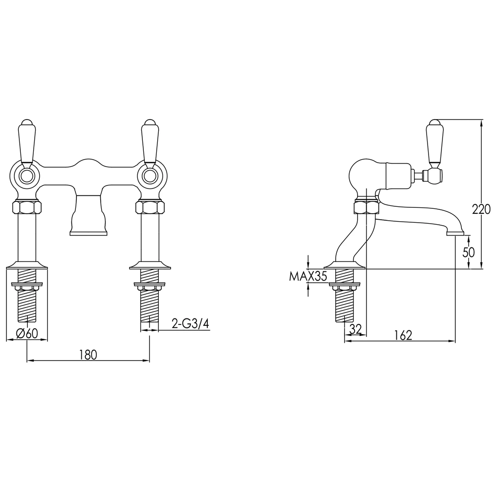 Butler & Rose Caledonia Lever Deck Mounted Bath Filler - Nickel 5 Butler & Rose Caledonia Lever Deck Mounted Bath Filler - Nickel - Image 3
