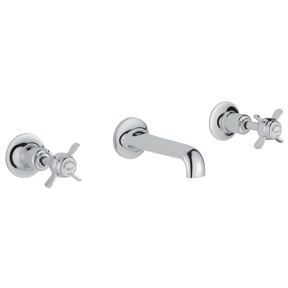 Butler & Rose Caledonia Pinch Wall Mounted 3 Hole Basin Mixer - Chrome 4 Butler & Rose Caledonia Pinch Wall Mounted 3 Hole Basin Mixer - Chrome - Image 2