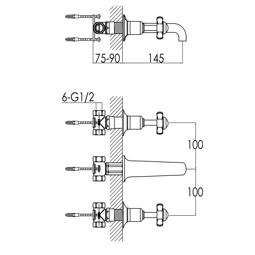 Butler & Rose Caledonia Pinch Wall Mounted 3 Hole Basin Mixer - Chrome 6 Butler & Rose Caledonia Pinch Wall Mounted 3 Hole Basin Mixer - Chrome - Image 4