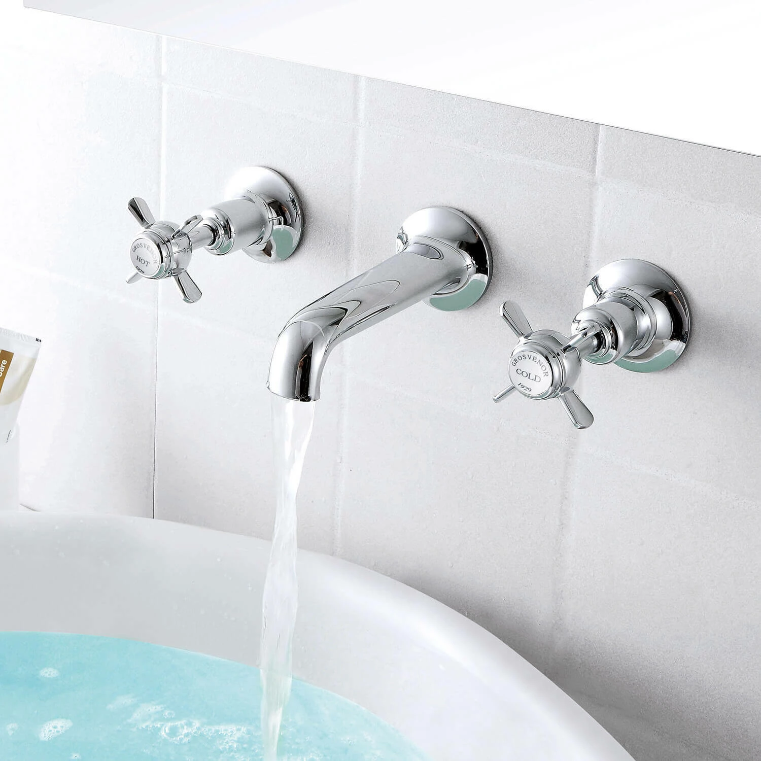 Butler & Rose Caledonia Pinch Wall Mounted 3 Hole Basin Mixer - Chrome 3 Butler & Rose Caledonia Pinch Wall Mounted 3 Hole Basin Mixer - Chrome