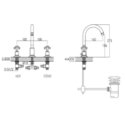 Butler & Rose Caledonia Pinch 3 Hole Basin Mixer - Chrome -TAP WAREHOUSE Shop butler rose caledonia pinch basin tap tech