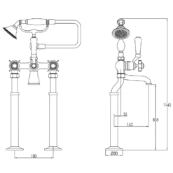 Butler & Rose Caledonia Pinch Floorstanding Bath Shower Mixer With Shower Kit - Chrome -TAP WAREHOUSE Shop butler rose caledonia pinch bath shower mixer tech