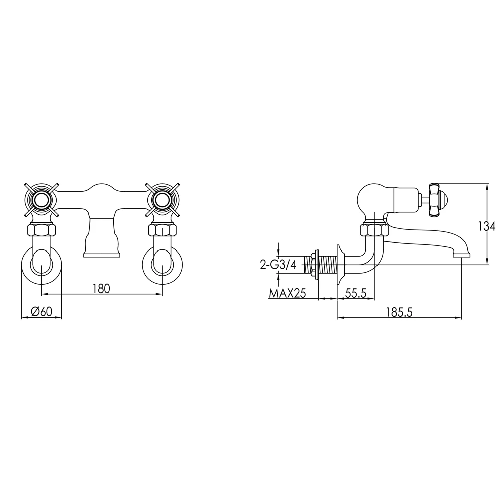 Butler & Rose Caledonia Pinch Wall Mounted Bath Filler - Nickel 5 Butler & Rose Caledonia Pinch Wall Mounted Bath Filler - Nickel - Image 3
