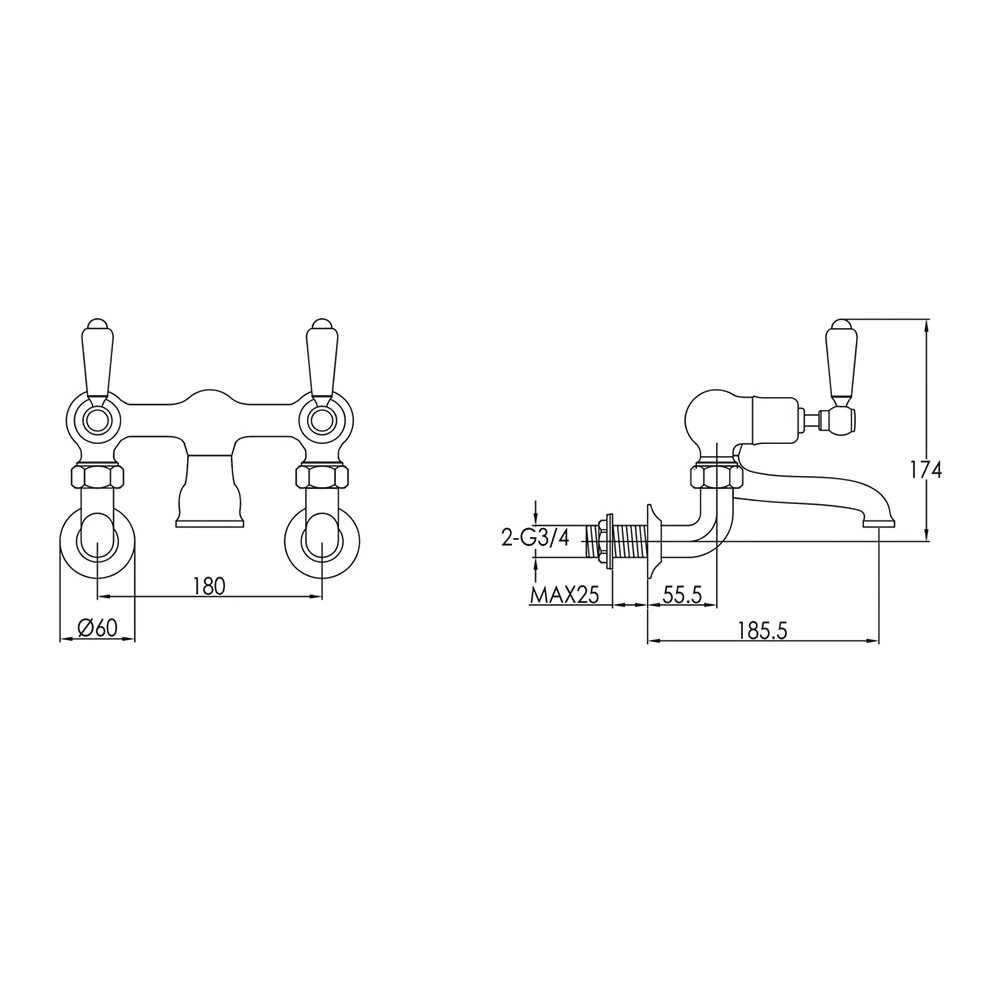 Butler & Rose Caledonia Lever Wall Mounted Bath Filler - Nickel 5 Butler & Rose Caledonia Lever Wall Mounted Bath Filler - Nickel - Image 3