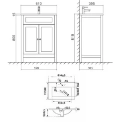 Butler & Rose Catherine Traditional 600mm Floorstanding Vanity Unit With Basin - Shadow Grey 37 Butler & Rose Catherine Traditional 600mm Floorstanding Vanity Unit With Basin - Shadow Grey -TAP WAREHOUSE Shop butler rose catherine 600mm unit tech drawing2