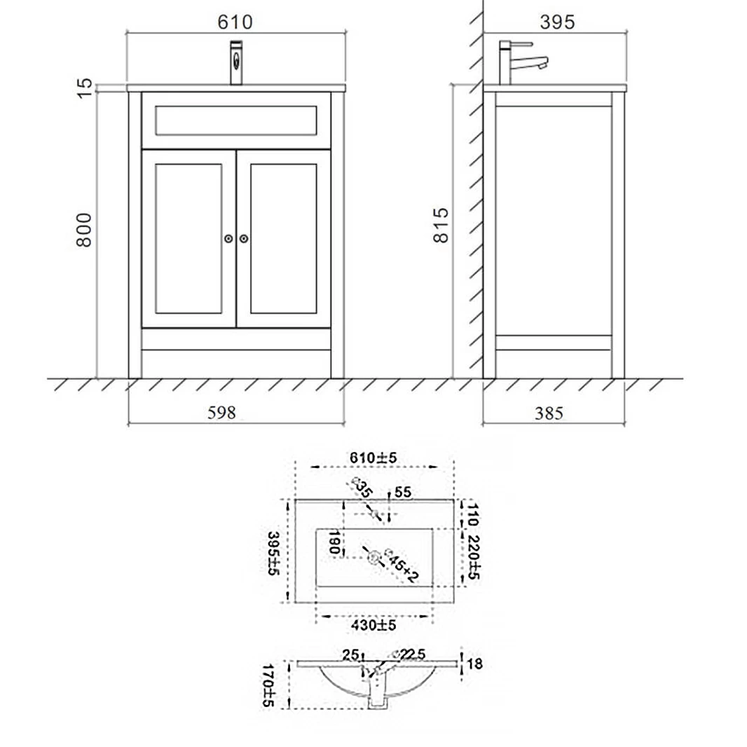 Butler & Rose Catherine Traditional 600mm Floorstanding Vanity Unit With Basin - Shadow Grey 20 Butler & Rose Catherine Traditional 600mm Floorstanding Vanity Unit With Basin - Shadow Grey - Image 18
