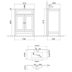 Butler & Rose Catherine Traditional 800mm Floorstanding Vanity Unit With Basin - Shadow Grey 35 Butler & Rose Catherine Traditional 800mm Floorstanding Vanity Unit With Basin - Shadow Grey -TAP WAREHOUSE Shop butler rose catherine 800mm unit tech drawing
