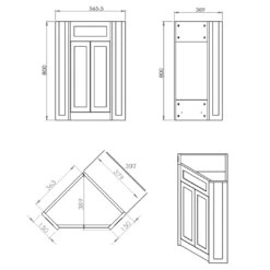 Butler & Rose Catherine Corner Cloakroom Traditional Vanity Unit - Matt Grey 17 Butler & Rose Catherine Corner Cloakroom Traditional Vanity Unit - Matt Grey -TAP WAREHOUSE Shop butler rose catherine corner vanity unit tech drawing 1