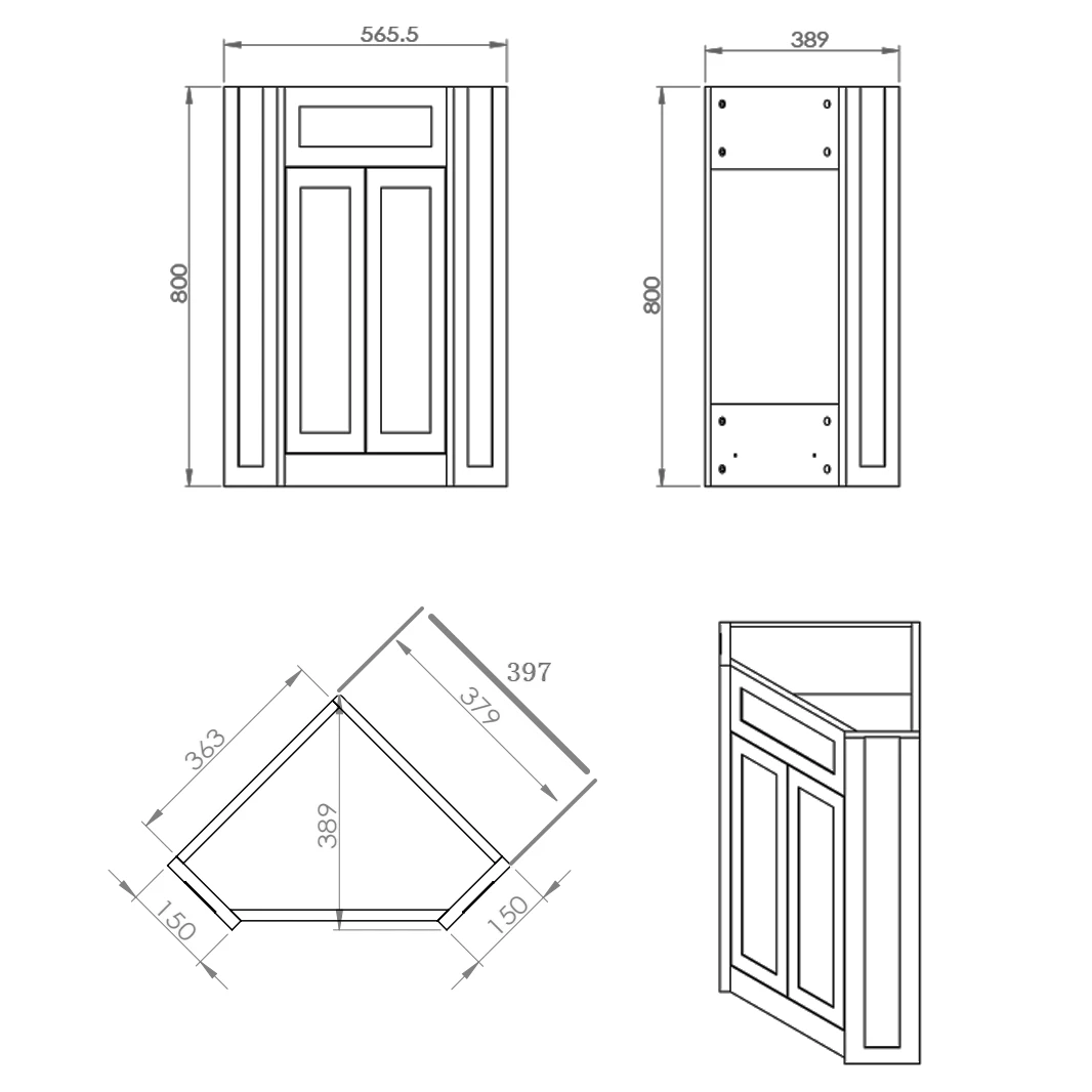 Butler & Rose Catherine Corner Cloakroom Traditional Vanity Unit - Matt Grey 10 Butler & Rose Catherine Corner Cloakroom Traditional Vanity Unit - Matt Grey - Image 8
