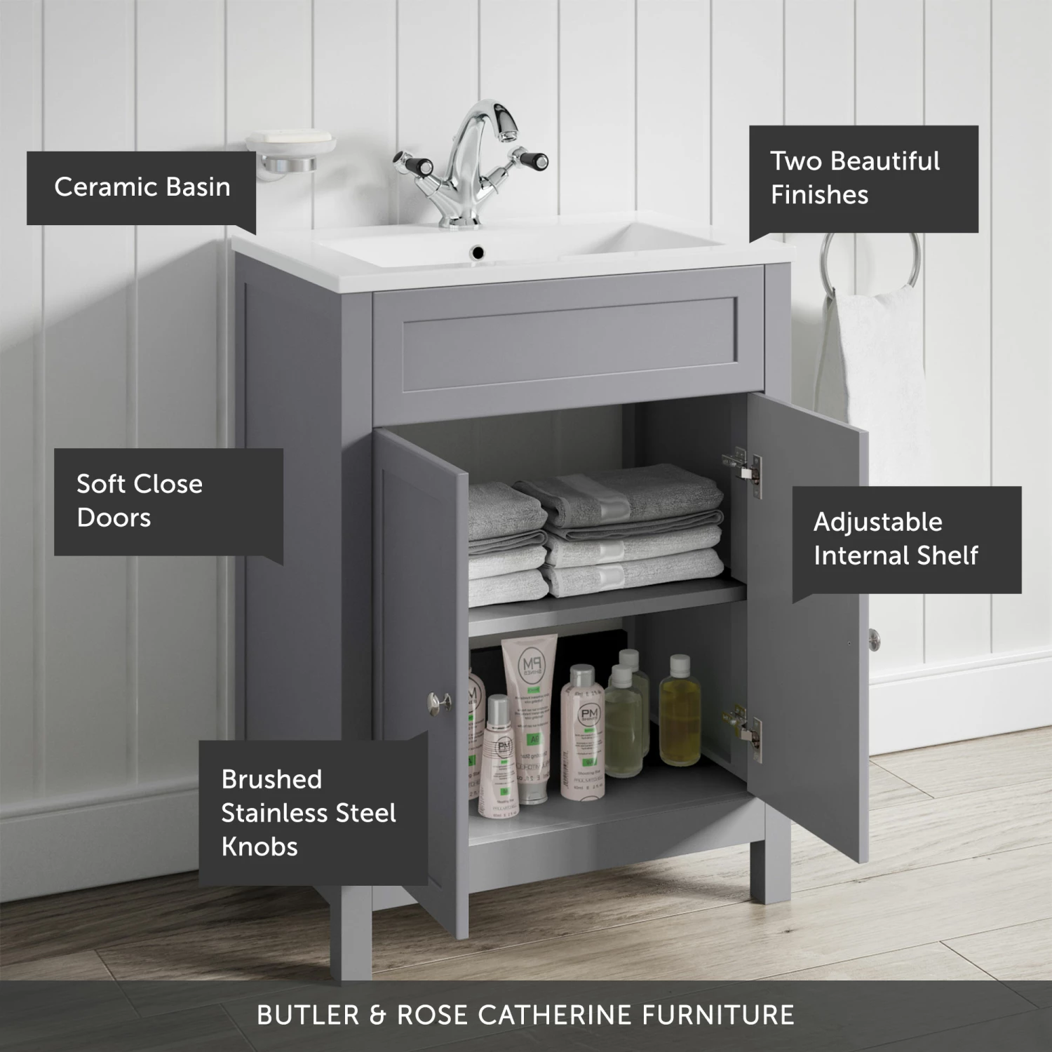 Butler & Rose Catherine Traditional 600mm Floorstanding Vanity Unit With Basin - Shadow Grey 16 Butler & Rose Catherine Traditional 600mm Floorstanding Vanity Unit With Basin - Shadow Grey - Image 14