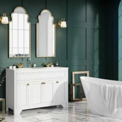 Butler & Rose Aged Brass Mirror - 500 X 830mm -TAP WAREHOUSE Shop butler rose curved mirror aged brass lifestyle2