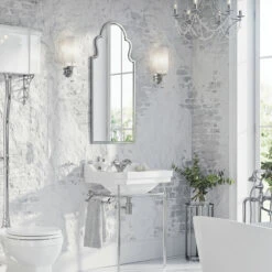 Butler & Rose Aged Brass Mirror - 500 X 830mm -TAP WAREHOUSE Shop butler rose curved mirror chrome lifestyle1