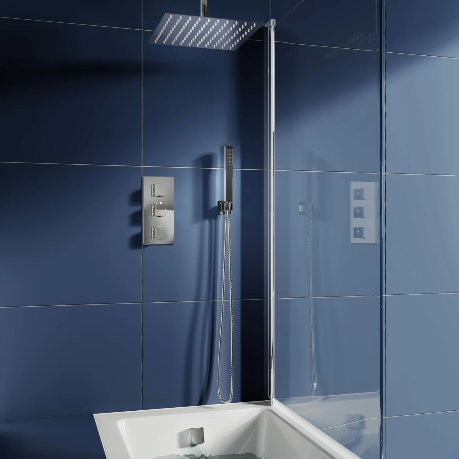 Carter Concealed Shower Valve, Fixed Shower Head, Handset & Overflow Bath Filler - 180mm Arm 3 Carter Concealed Shower Valve, Fixed Shower Head, Handset & Overflow Bath Filler - 180mm Arm