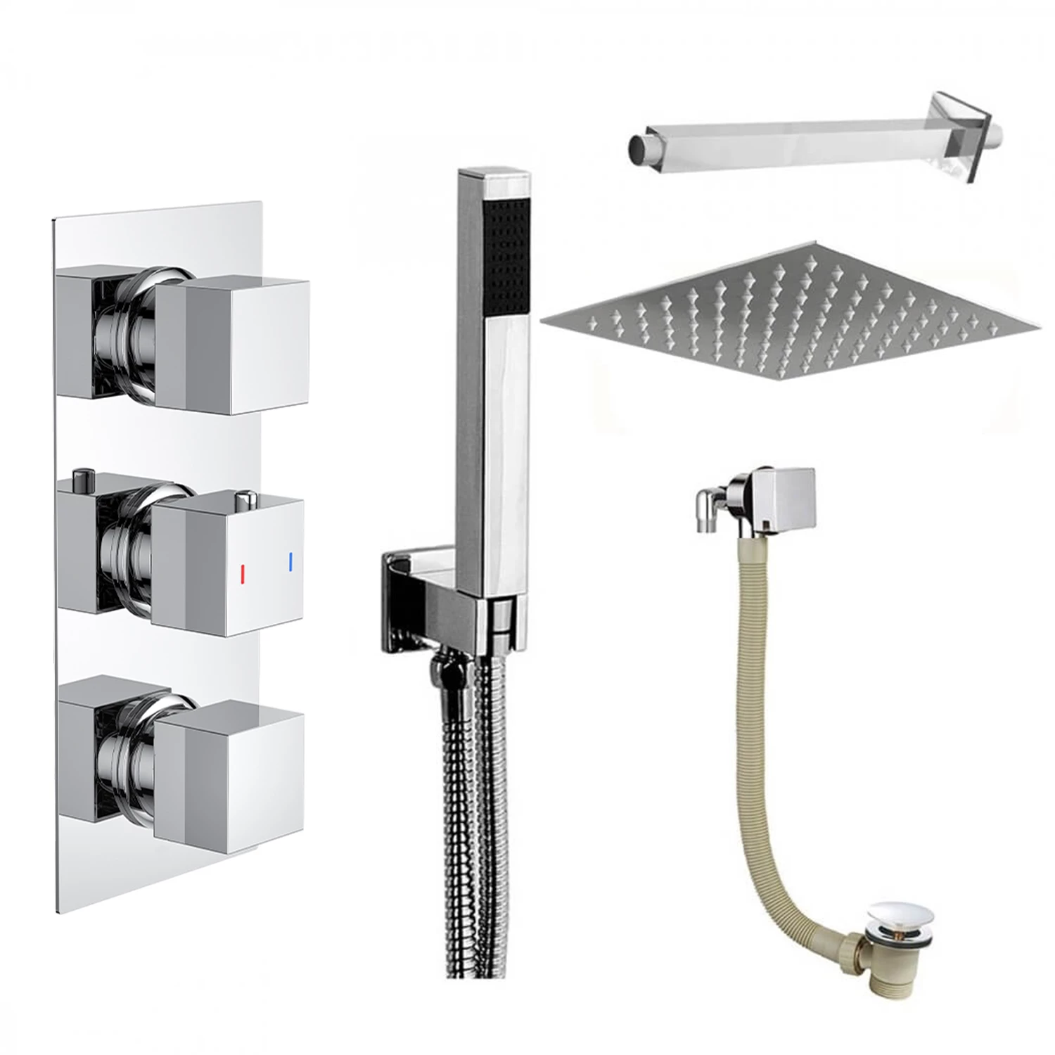 Carter Concealed Shower Valve, Fixed Shower Head, Handset & Overflow Bath Filler - 180mm Arm 4 Carter Concealed Shower Valve, Fixed Shower Head, Handset & Overflow Bath Filler - 180mm Arm - Image 2