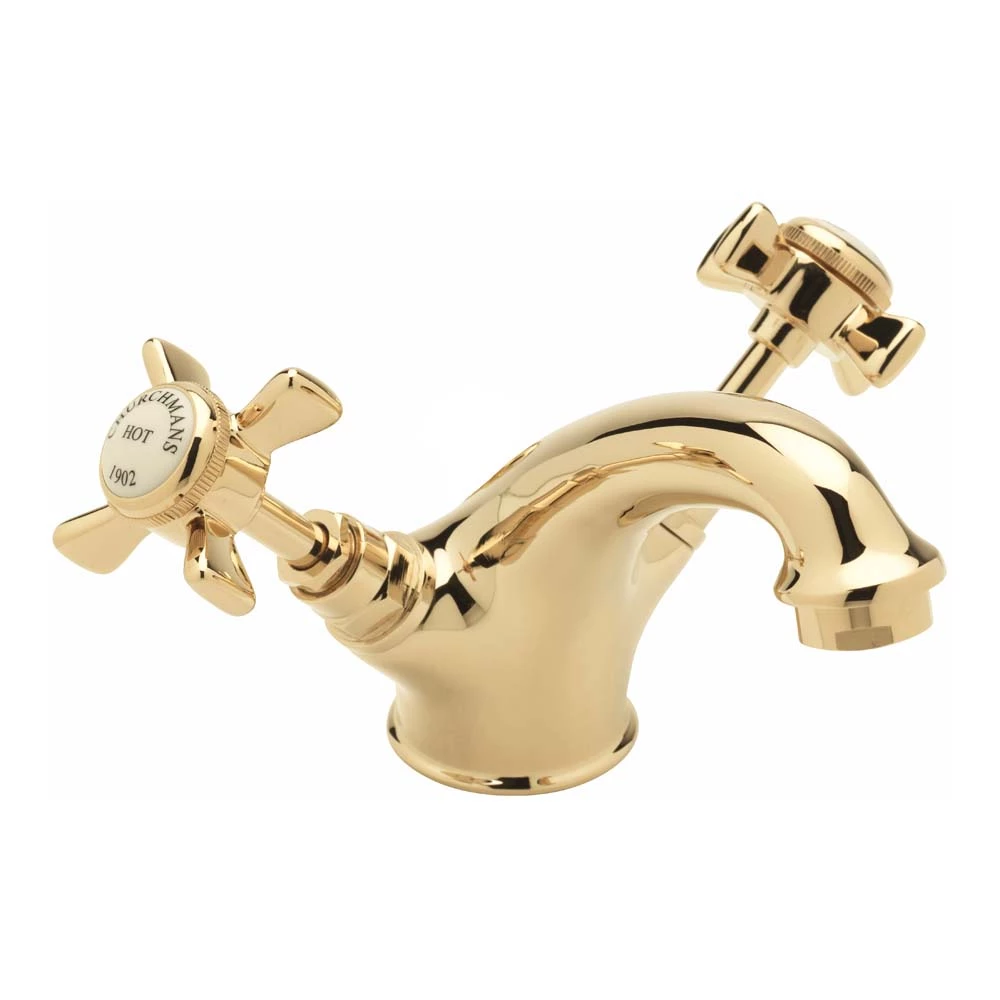 Sagittarius Churchman Gold Crosshead Basin Mixer With Clicker Waste 3 Sagittarius Churchman Gold Crosshead Basin Mixer With Clicker Waste