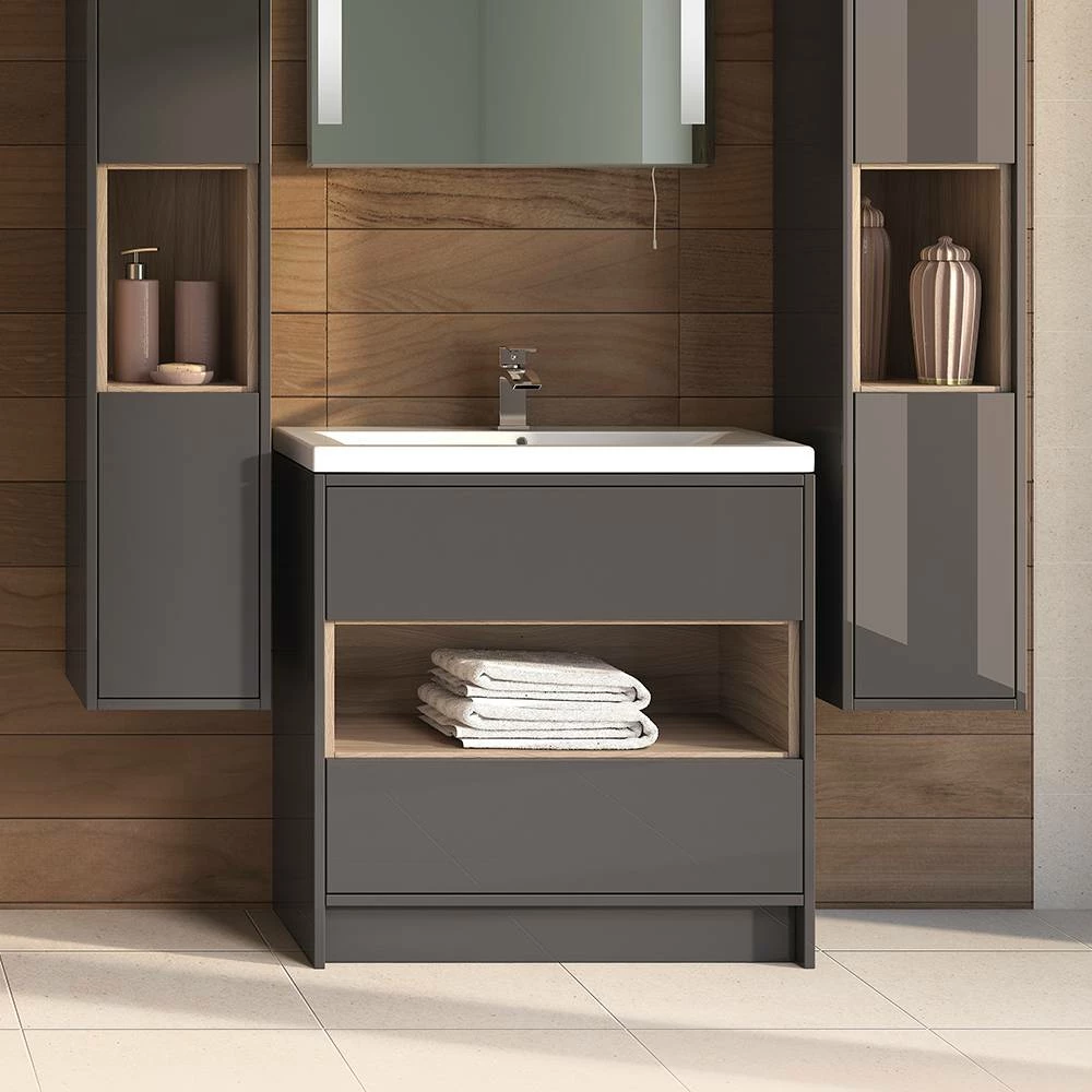 Hudson Reed Coast 800mm Floor Standing Vanity Unit And Basin - Grey Gloss 5 Hudson Reed Coast 800mm Floor Standing Vanity Unit And Basin - Grey Gloss - Image 3