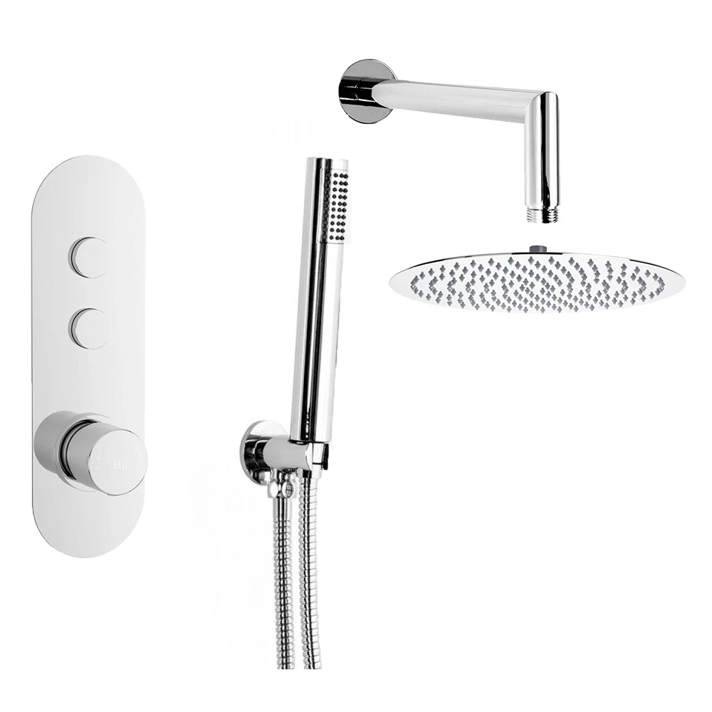 Corinne Concealed Thermostatic Push Button Shower Valve, 400mm Fixed Head & Shower Handset Kit - 150mm Ceiling Arm 4 Corinne Concealed Thermostatic Push Button Shower Valve, 400mm Fixed Head & Shower Handset Kit - 150mm Ceiling Arm - Image 2