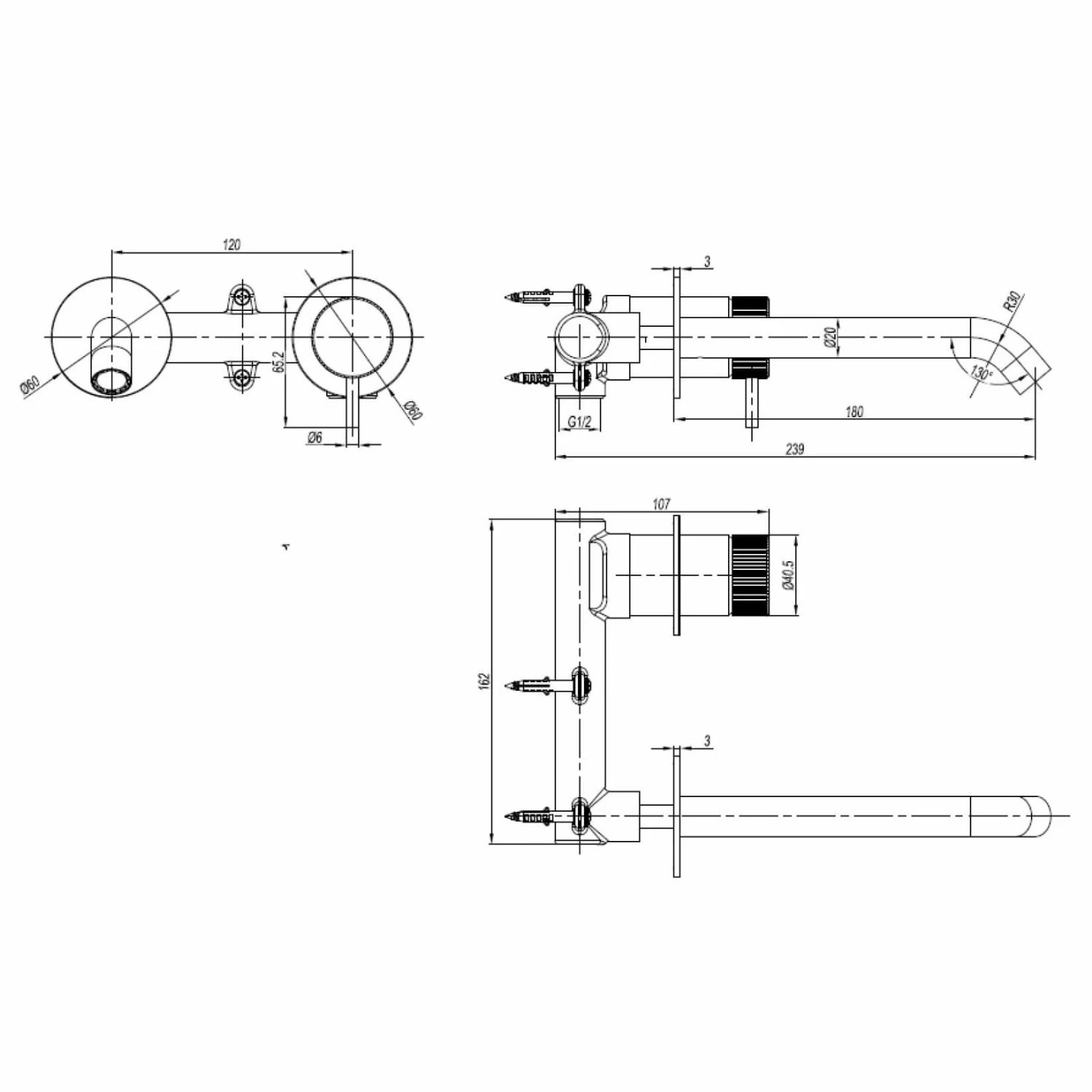 Crosswater 3ONE6 Stainless Steel Wall Mounted 2 Hole Basin Mixer Tap 6 Crosswater 3ONE6 Stainless Steel Wall Mounted 2 Hole Basin Mixer Tap - Image 4