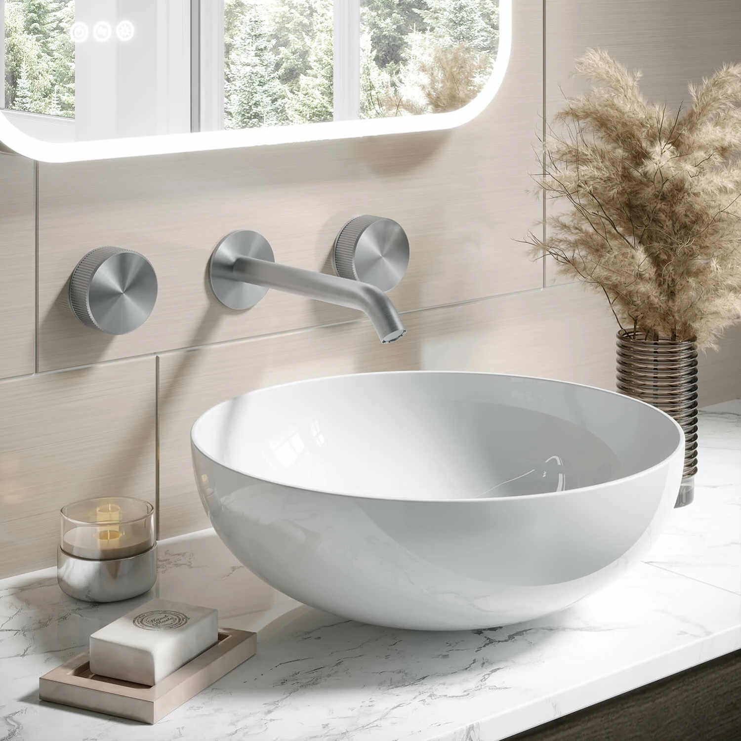 Crosswater 3ONE6 Stainless Steel Wall Mounted 3 Hole Basin Mixer Tap 5 Crosswater 3ONE6 Stainless Steel Wall Mounted 3 Hole Basin Mixer Tap - Image 3