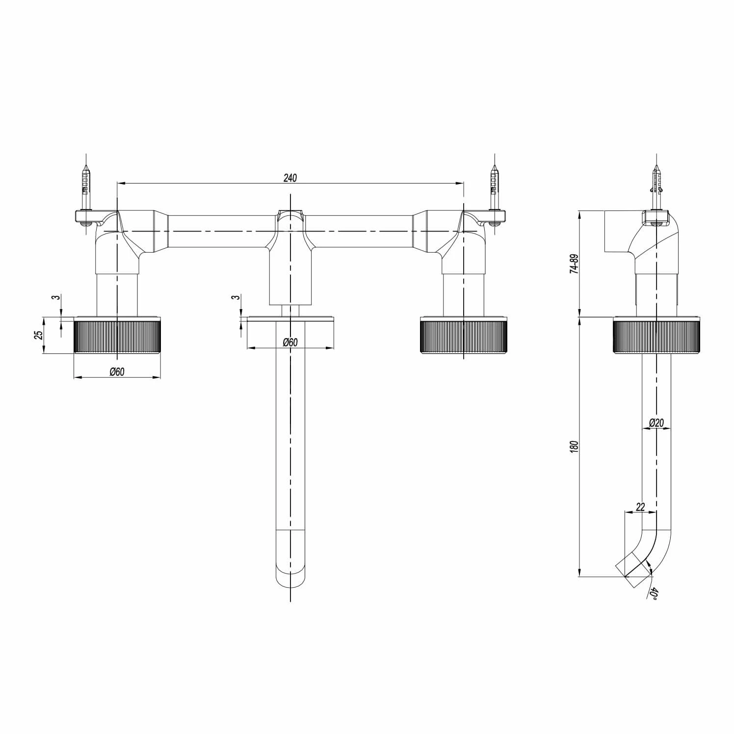 Crosswater 3ONE6 Stainless Steel Wall Mounted 3 Hole Basin Mixer Tap 8 Crosswater 3ONE6 Stainless Steel Wall Mounted 3 Hole Basin Mixer Tap - Image 6