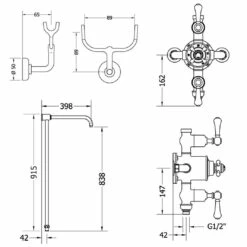 Crosswater Belgravia Multifunction Shower Valve With Cradle Handset Kit & Fixed Shower Head - 200mm Nickel Shower Head -TAP WAREHOUSE Shop crosswater bel cradle dimensions5B15D