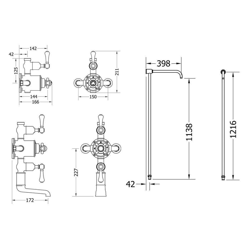 Crosswater Belgravia Exposed Thermostatic Shower Valve With Fixed Shower Head And Bath Spout - 8 Inch Chrome Shower Head 6 Crosswater Belgravia Exposed Thermostatic Shower Valve With Fixed Shower Head And Bath Spout - 8 Inch Chrome Shower Head - Image 4