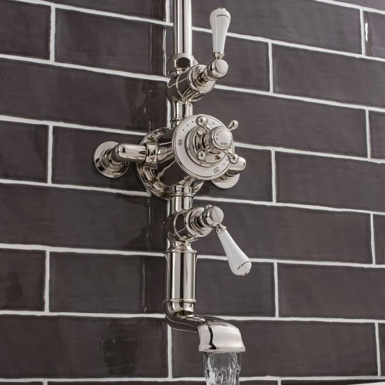 Crosswater Belgravia Exposed Thermostatic Shower Valve With Fixed Shower Head And Bath Spout - 8 Inch Chrome Shower Head 5 Crosswater Belgravia Exposed Thermostatic Shower Valve With Fixed Shower Head And Bath Spout - 8 Inch Chrome Shower Head - Image 3