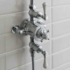 Crosswater Belgravia Multifunction Shower Valve With Cradle Handset Kit & Fixed Shower Head - 200mm Nickel Shower Head -TAP WAREHOUSE Shop crosswater belgravia exposed thermostatic valve