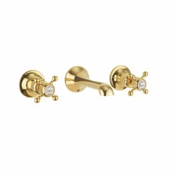 Crosswater Belgravia Crosshead Wall Mounted 3 Hole Basin Mixer Tap - Unlacquered Brass -TAP WAREHOUSE Shop crosswater belgravia unlacquered brass basin 3 hole wall set