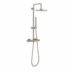 Crosswater Central Thermostatic Exposed Shower Kit With Height Adjustable Rigid Riser - Brushed Stainless Steel Effect