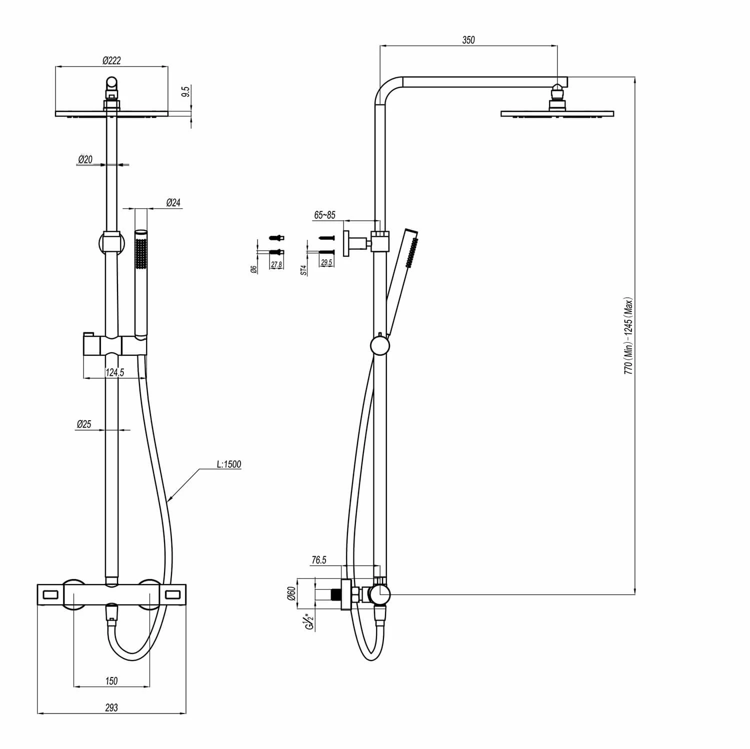 Crosswater Central Thermostatic Exposed Shower Kit With Height Adjustable Rigid Riser - Brushed Stainless Steel Effect 6 Crosswater Central Thermostatic Exposed Shower Kit With Height Adjustable Rigid Riser - Brushed Stainless Steel Effect - Image 4