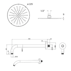 Crosswater Dial Central 2 Control Shower Valve With 3 Mode Handset, Fixed Head & Arm 11 Crosswater Dial Central 2 Control Shower Valve With 3 Mode Handset, Fixed Head & Arm -TAP WAREHOUSE Shop crosswater dial 2 pack arm and head tech drawing
