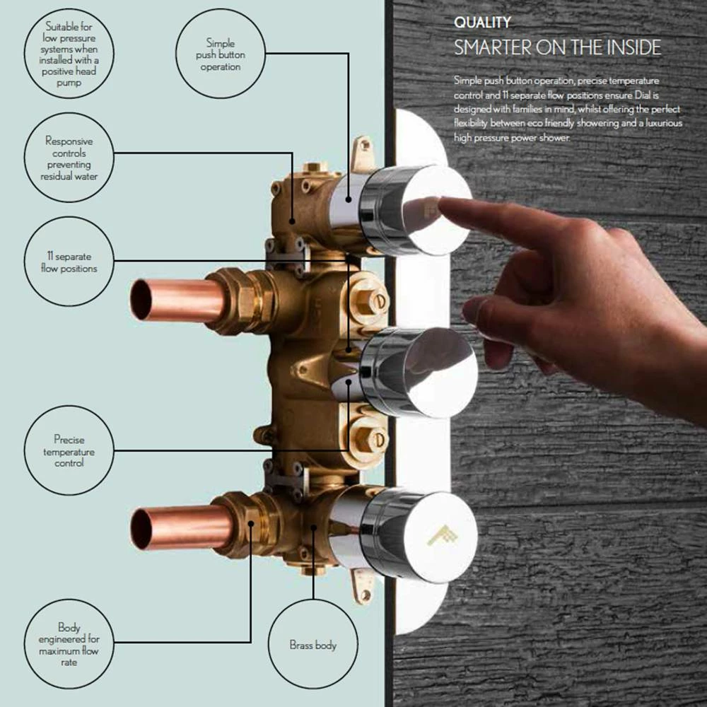 Crosswater Dial Kai Lever Triple Control Shower Valve With Overhead Shower & Rail Kit 6 Crosswater Dial Kai Lever Triple Control Shower Valve With Overhead Shower & Rail Kit - Image 4