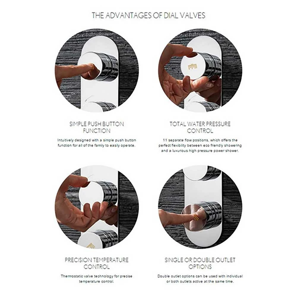 Crosswater Dial Central 2 Control Shower Valve With Single Mode Handset, Fixed Head & Arm 4 Crosswater Dial Central 2 Control Shower Valve With Single Mode Handset, Fixed Head & Arm - Image 2