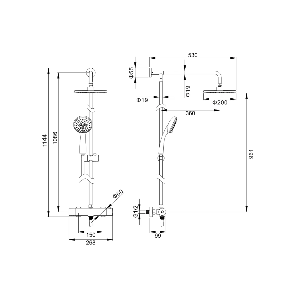 Crosswater Fusion Thermostatic Exposed Shower Kit With Fixed Head & 3 Mode Shower Handset 4 Crosswater Fusion Thermostatic Exposed Shower Kit With Fixed Head & 3 Mode Shower Handset - Image 2