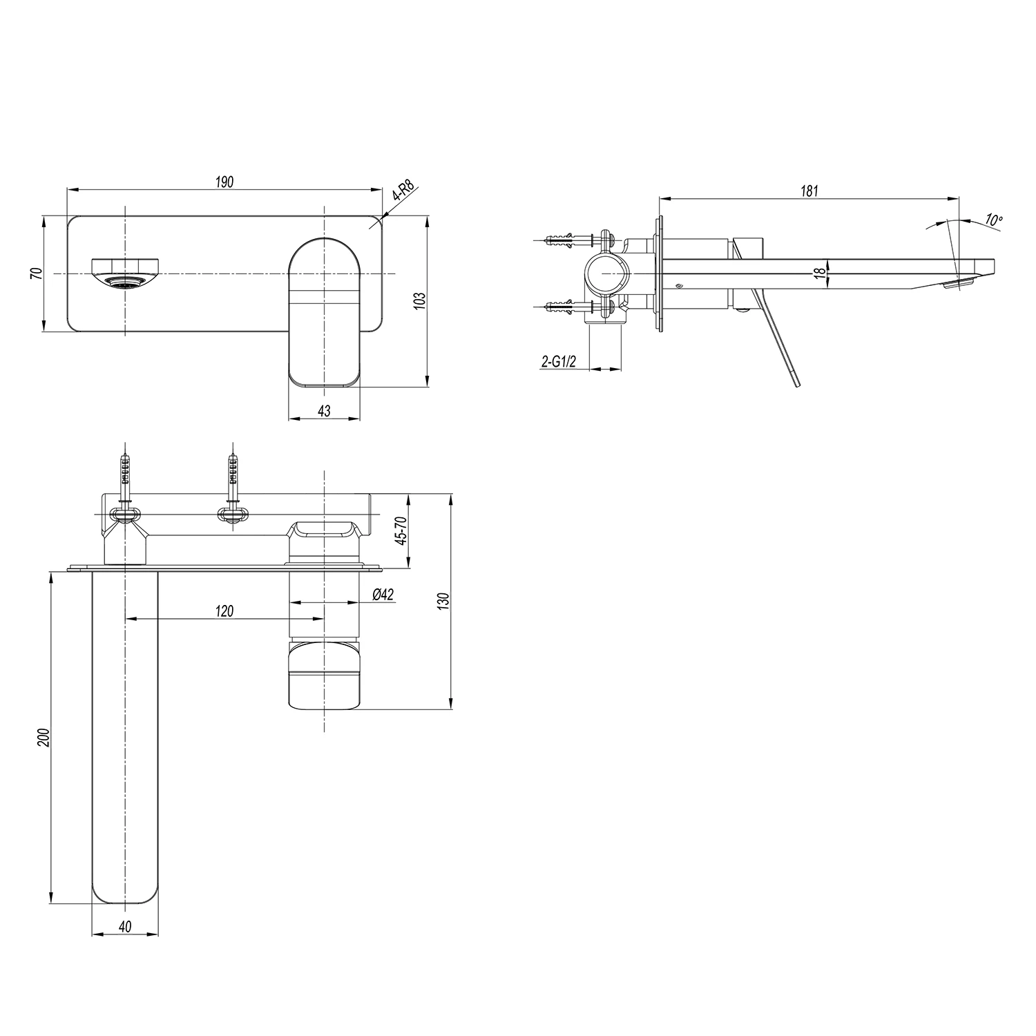 Crosswater Glide II Wall Mounted Basin Mixer Tap - Brushed Stainless Steel Effect 7 Crosswater Glide II Wall Mounted Basin Mixer Tap - Brushed Stainless Steel Effect - Image 5