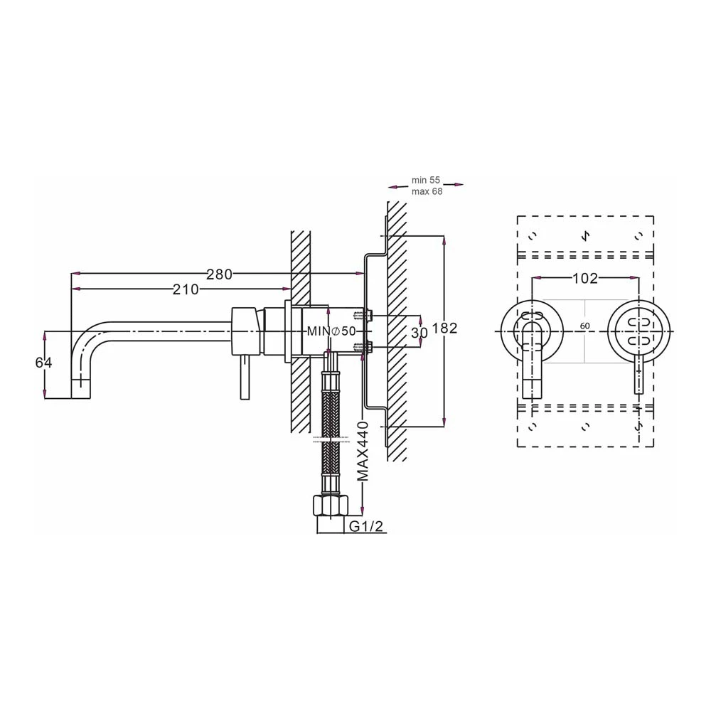 Crosswater Kai Lever 2 Hole Wall Mounted Basin Mixer Set 10 Crosswater Kai Lever 2 Hole Wall Mounted Basin Mixer Set - Image 8