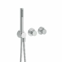 Crosswater Module 3 Outlet 2 Handle Concealed Thermostatic Shower Valve & Shower Handset - Brushed Stainless Steel Effect 14 Crosswater Module 3 Outlet 2 Handle Concealed Thermostatic Shower Valve & Shower Handset - Brushed Stainless Steel Effect -TAP WAREHOUSE Shop crosswater module 2 outlet concealed valve with handset chrome cutout