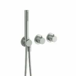 Crosswater Module 3 Outlet 2 Handle Concealed Thermostatic Shower Valve & Shower Handset - Brushed Stainless Steel Effect 15 Crosswater Module 3 Outlet 2 Handle Concealed Thermostatic Shower Valve & Shower Handset - Brushed Stainless Steel Effect -TAP WAREHOUSE Shop crosswater module 2 outlet concealed valve with handset stainless steel cutout