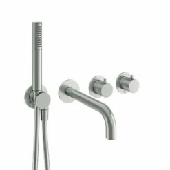 Crosswater Module 2 Outlet Concealed Thermostatic Shower Valve With Bath Spout & Shower Handset - Brushed Stainless Steel Effect 12 Crosswater Module 2 Outlet Concealed Thermostatic Shower Valve With Bath Spout & Shower Handset - Brushed Stainless Steel Effect -TAP WAREHOUSE Shop crosswater module 2 outlet concealed valve with spout and handset stainless steel cutout