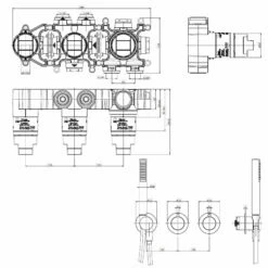 Crosswater Module 3 Outlet 2 Handle Concealed Thermostatic Shower Valve & Shower Handset - Brushed Stainless Steel Effect 21 Crosswater Module 3 Outlet 2 Handle Concealed Thermostatic Shower Valve & Shower Handset - Brushed Stainless Steel Effect -TAP WAREHOUSE Shop crosswater module 3 outlet concealed valve with handset and valve body tech drawing update