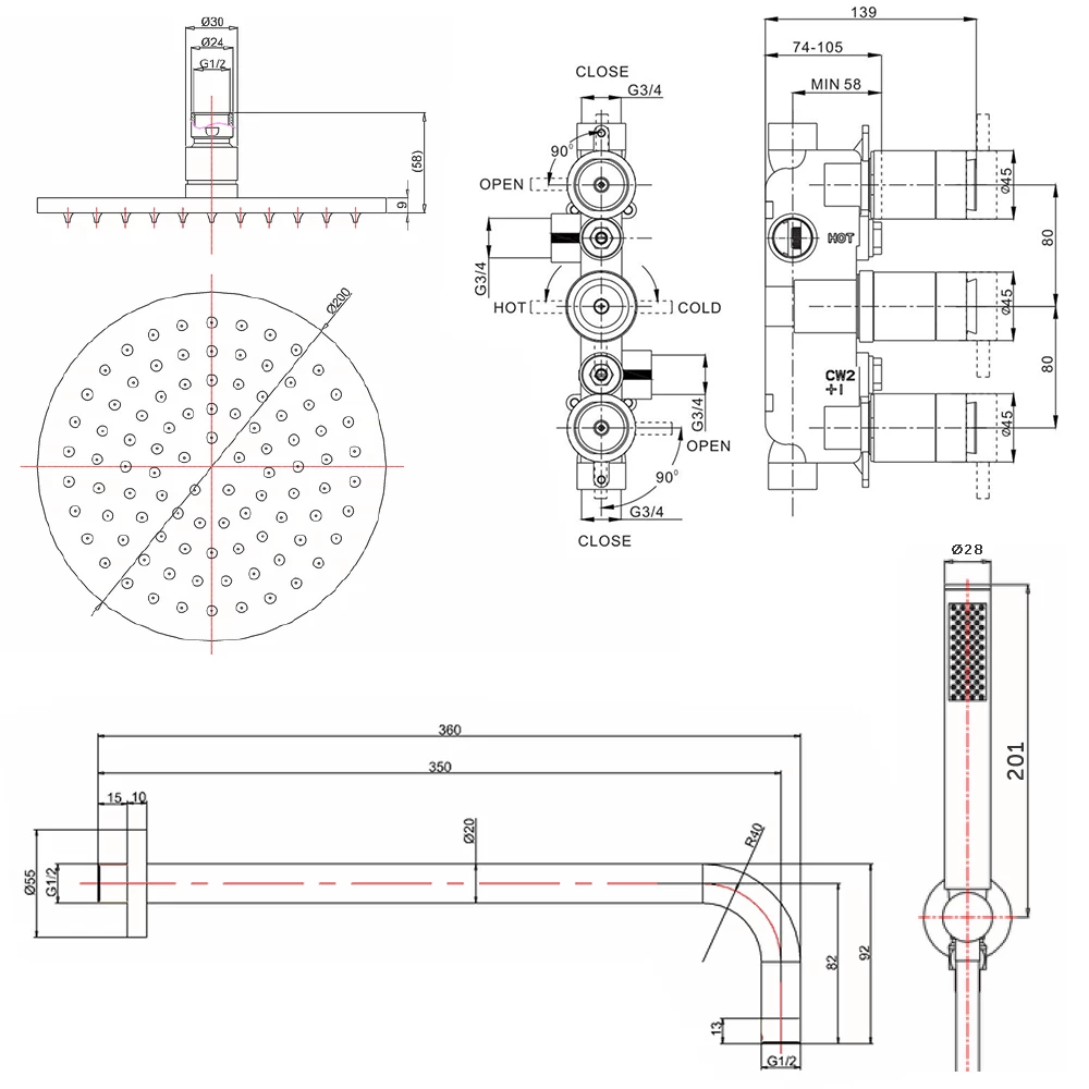 Crosswater MPRO 2 Outlet 3 Handle Shower Bundle - Matt Black 9 Crosswater MPRO 2 Outlet 3 Handle Shower Bundle - Matt Black - Image 7