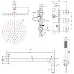 Crosswater MPRO 2 Outlet 3 Handle Shower Bundle - Chrome 11 Crosswater MPRO 2 Outlet 3 Handle Shower Bundle - Chrome -TAP WAREHOUSE Shop crosswater mpro 3 handle shower bundle tech drawing 3