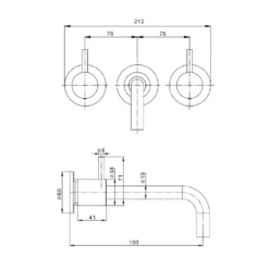 Crosswater MPRO Wall Mounted Basin Mixer With Twin Levers & Spout - Chrome 25 Crosswater MPRO Wall Mounted Basin Mixer With Twin Levers & Spout - Chrome -TAP WAREHOUSE Shop crosswater mpro 3 hole basin tap wall tech drawing