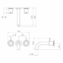 Crosswater MPRO 3 Hole Wall Mounted Bath Filler Tap - Slate 23 Crosswater MPRO 3 Hole Wall Mounted Bath Filler Tap - Slate -TAP WAREHOUSE Shop crosswater mpro 3 hole wall mounted bath filler tech drawing