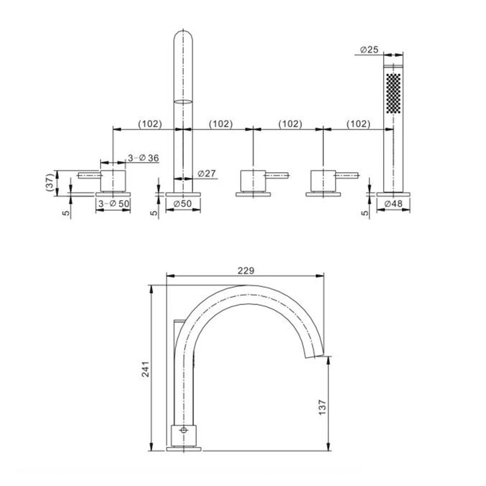 Crosswater MPRO 5 Hole Deck Mounted Bath Shower Mixer Set 4 Crosswater MPRO 5 Hole Deck Mounted Bath Shower Mixer Set - Image 2