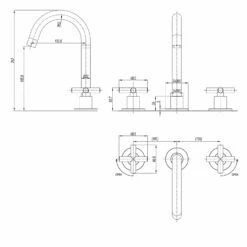 Crosswater MPRO 3 Hole Basin Mixer Tap With Crosshead Handles - Brushed Brass 11 Crosswater MPRO 3 Hole Basin Mixer Tap With Crosshead Handles - Brushed Brass -TAP WAREHOUSE Shop crosswater mpro crosshead 3 hole basin tap tech drawing
