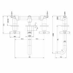 Crosswater MPRO 3 Hole Wall Mounted Basin Mixer Tap With Crosshead Handles - Brushed Stainless Steel Effect 19 Crosswater MPRO 3 Hole Wall Mounted Basin Mixer Tap With Crosshead Handles - Brushed Stainless Steel Effect -TAP WAREHOUSE Shop crosswater mpro crosshead 3 hole wall basin tap tech drawing