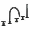 Crosswater MPRO 5 Hole Bath Mixer Tap & Shower Handset With Crosshead Handles - Brushed Stainless Steel Effect -TAP WAREHOUSE Shop crosswater mpro crosshead black 5 hole bath tap cutout